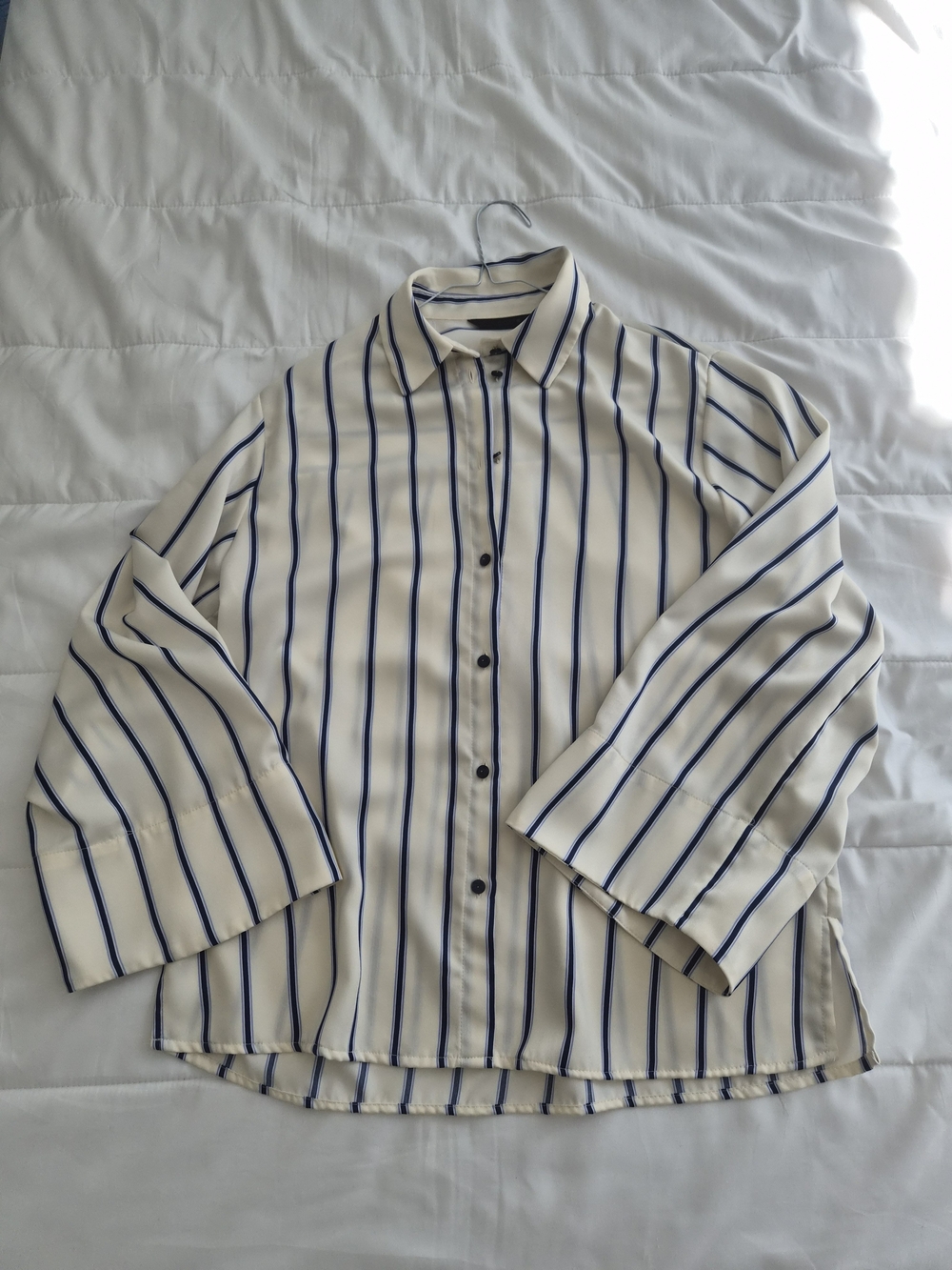 Zara Cream Shirt with Blue Vertical Stripes